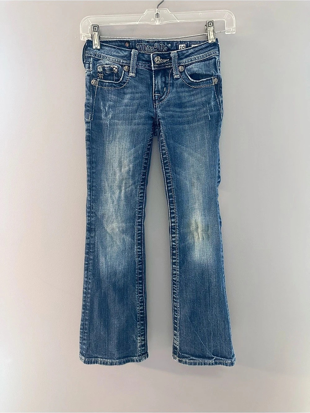 Miss Me Girls Angel Wing Bootcut Jeans Size 10 Bling Rhinestone Distressed Denim
